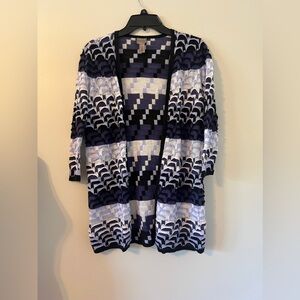 Easywear by Chico's 3/4 Sleeve Open Front Cardigan Purples & White Sz 0 / US 4